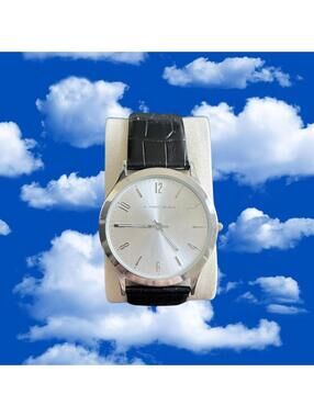 Alfred Sung Silver-Tone Analog Watch with Black Strap